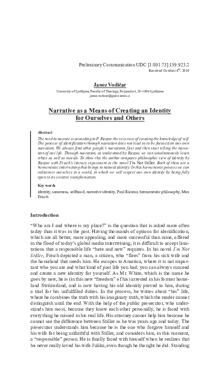 (PDF) Narrative as a Means of Creating an Identity for Ourselves and Others