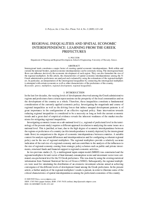 (PDF) Regional Inequalities and Spatial Economic Interdependence ...