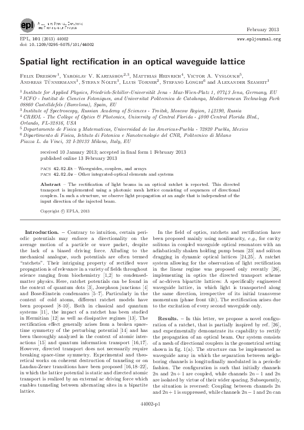 (PDF) Spatial light rectification in an optical waveguide lattice