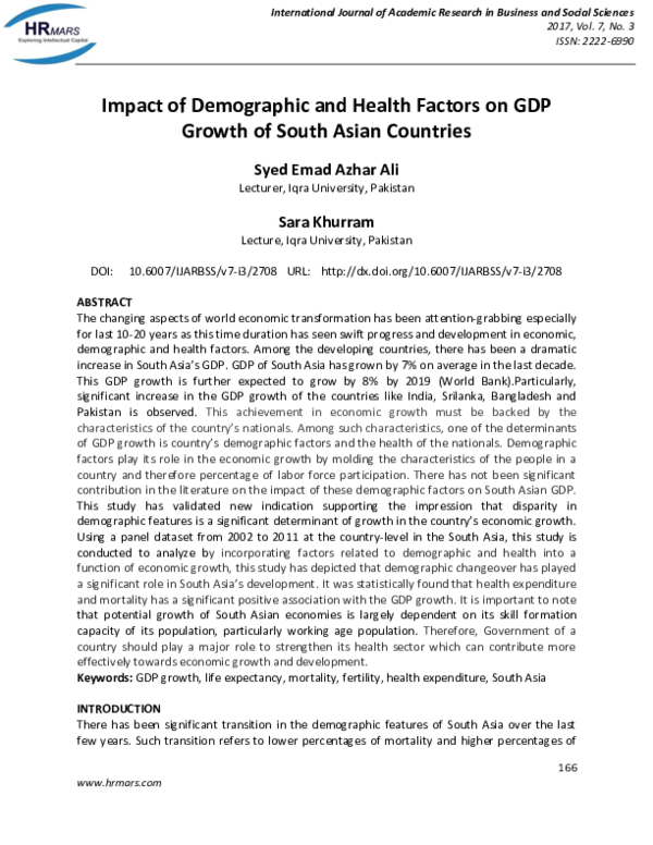 (PDF) Impact of Demographic and Health Factors on GDP Growth of South ...