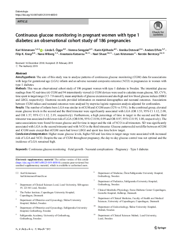 (PDF) Continuous glucose monitoring in pregnant women with type 1 ...