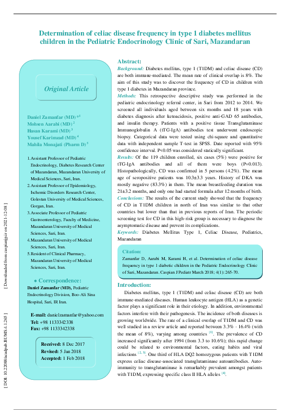 (PDF) Determination of celiac disease frequency in type 1 diabetes ...
