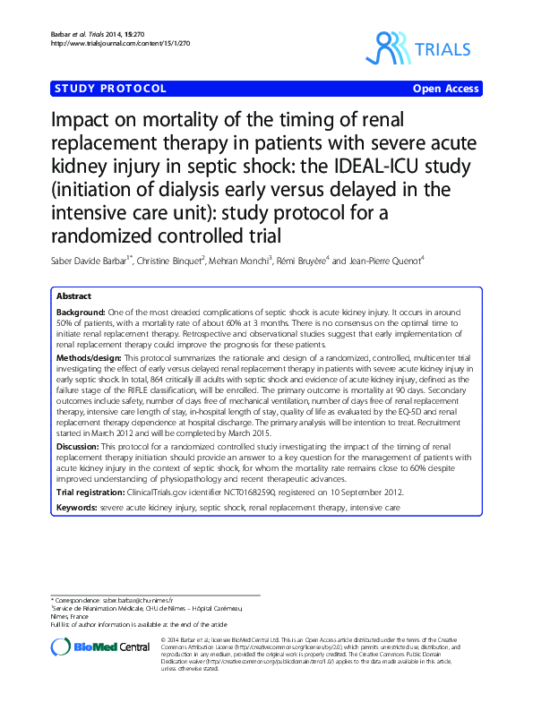 (PDF) Impact on mortality of the timing of renal replacement therapy in ...