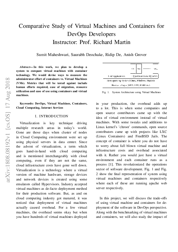 (PDF) Comparative Study of Virtual Machines and Containers for DevOps ...
