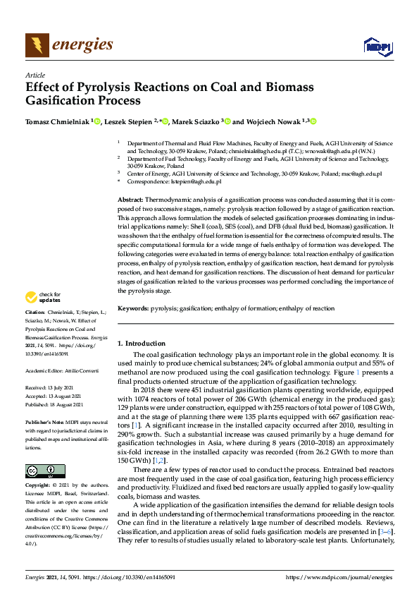 (PDF) Effect of Pyrolysis Reactions on Coal and Biomass Gasification ...
