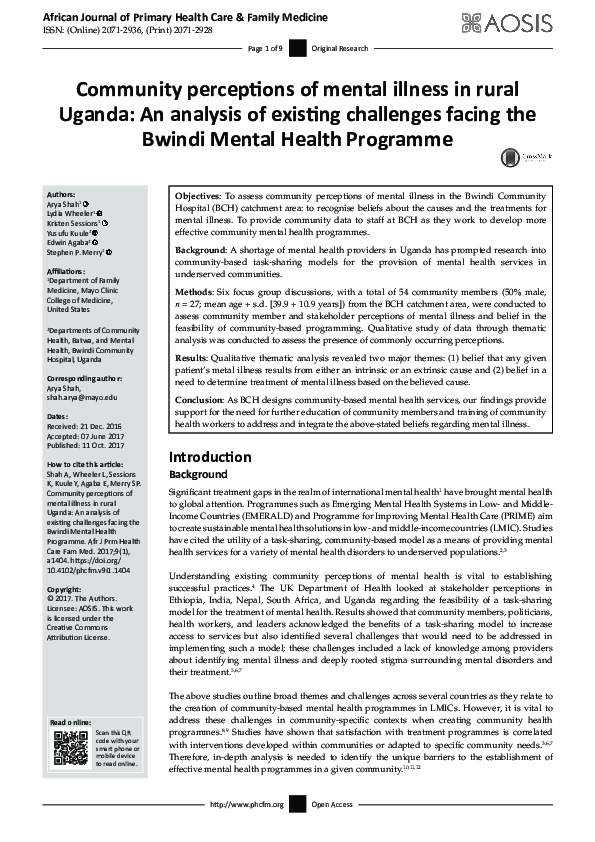 (PDF) Community perceptions of mental illness in rural Uganda: An ...
