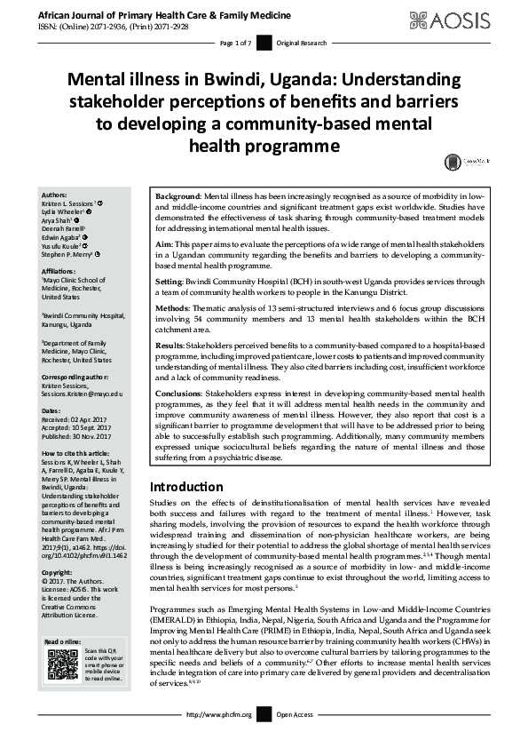 (PDF) Mental illness in Bwindi, Uganda: Understanding stakeholder ...