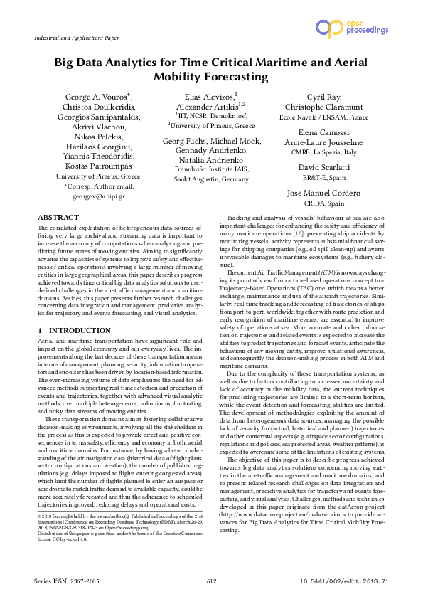 (PDF) Big Data Analytics for Time Critical Maritime and Aerial Mobility