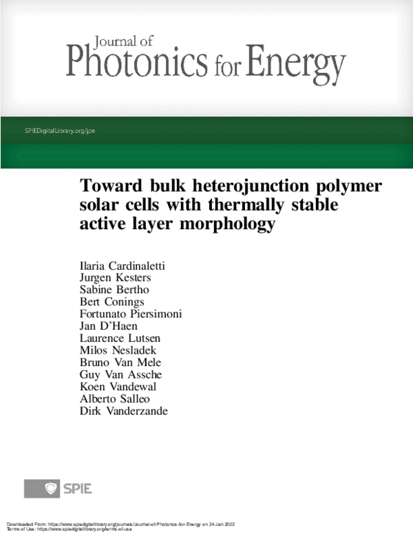 (PDF) Toward bulk heterojunction polymer solar cells with thermally ...
