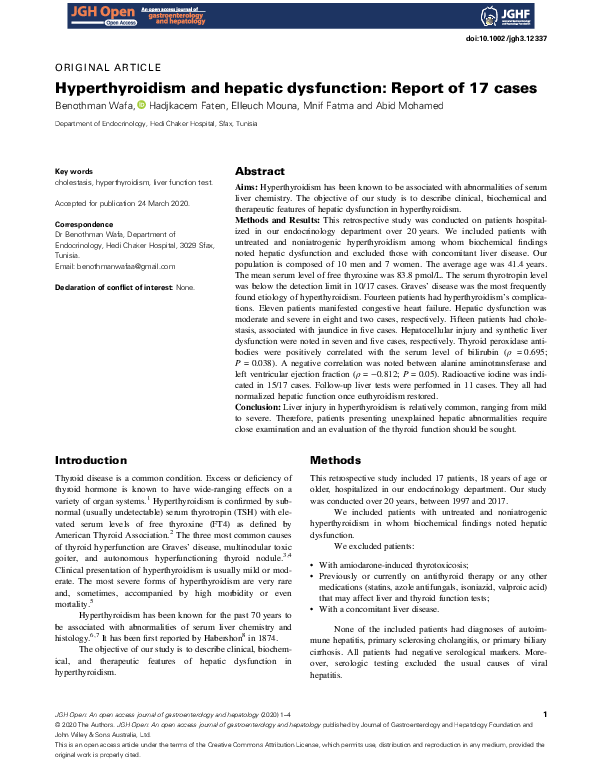 (PDF) Hyperthyroidism and hepatic dysfunction: Report of 17 cases