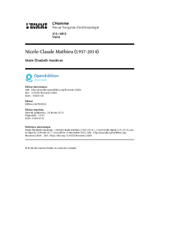 (PDF) NicoleClaude Mathieu (19372014)