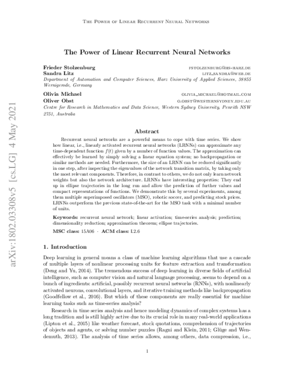 (PDF) The Power of Linear Recurrent Neural Networks