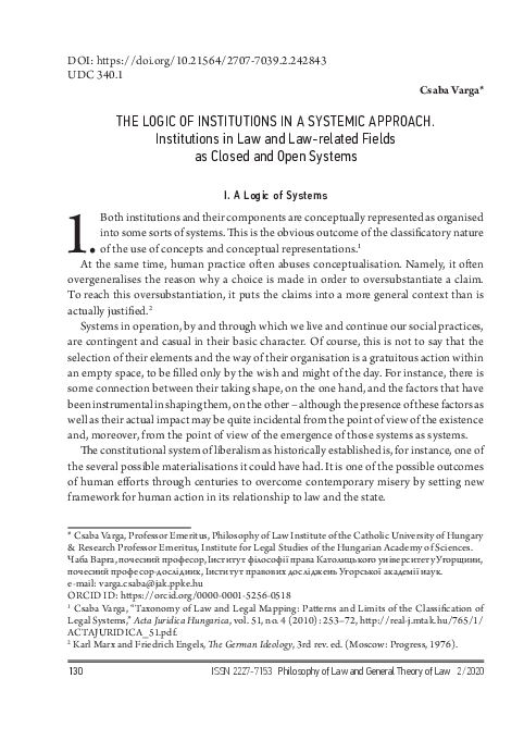 (PDF) The Logic of Institutions in a Systemic Approach. Institutions in ...