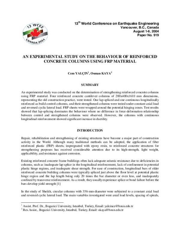 (PDF) An Experimental Study on the Behaviour of Reinforced Concrete ...