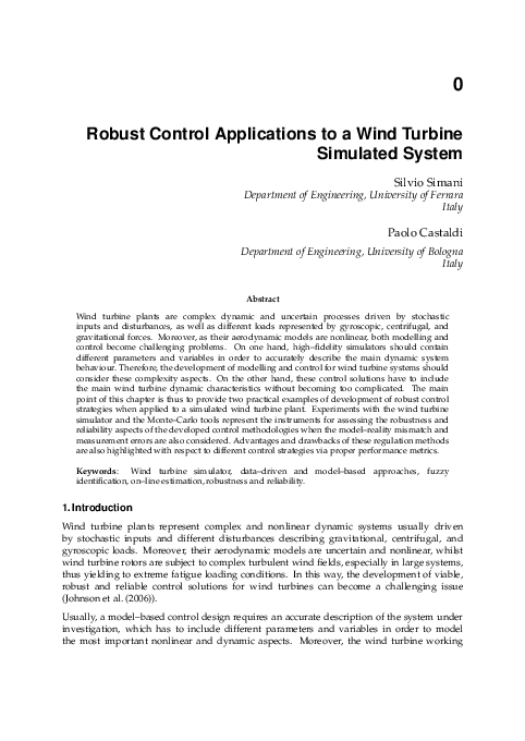 (PDF) Robust Control Applications to a Wind Turbine-Simulated System