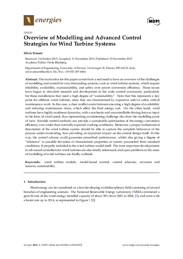 (PDF) Overview of Modelling and Advanced Control Strategies for Wind ...
