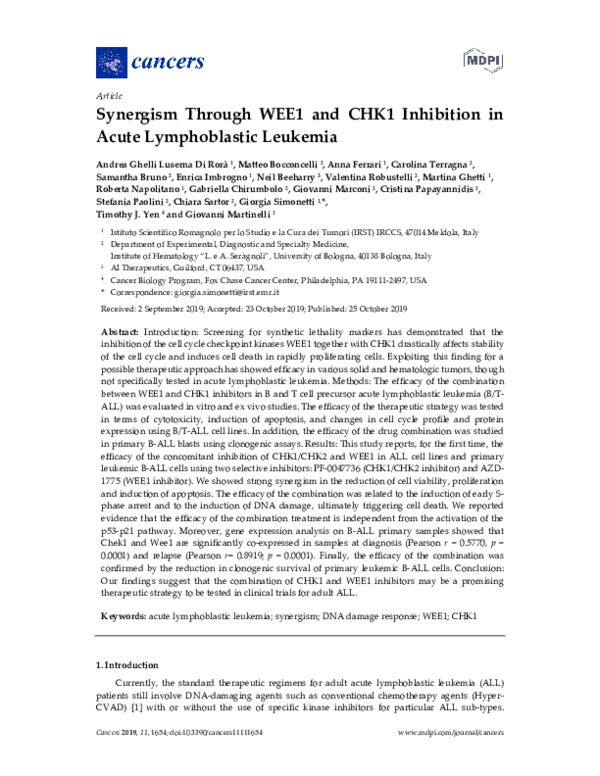 (PDF) Synergism Through WEE1 and CHK1 Inhibition in Acute Lymphoblastic ...