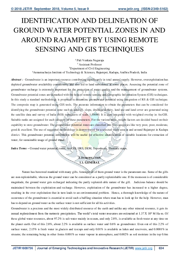 (PDF) Identification and Delineation of Ground Water Potential Zones in ...