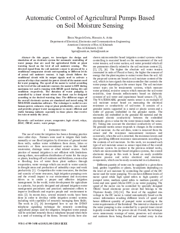 (PDF) Automatic control of agricultural pumps based on soil moisture ...