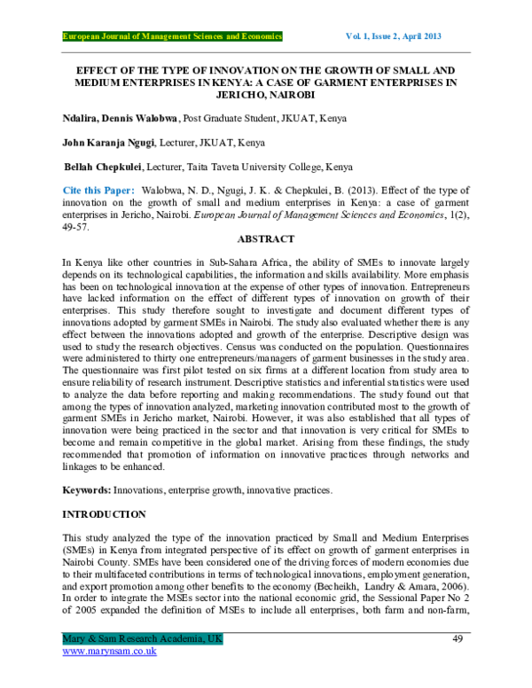 (PDF) Effect of the Type of Innovation on the Growth of Small and ...