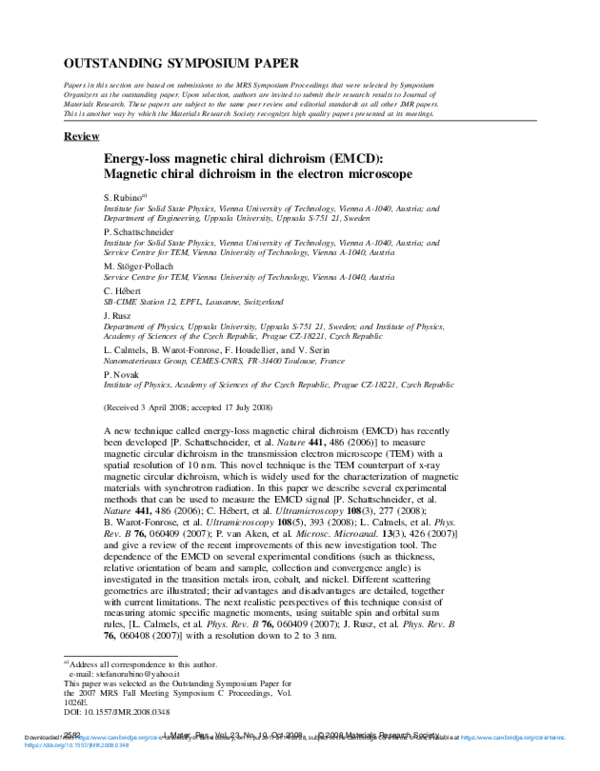 (PDF) EMCD Chiral Dichroism in the Electron Microscope P