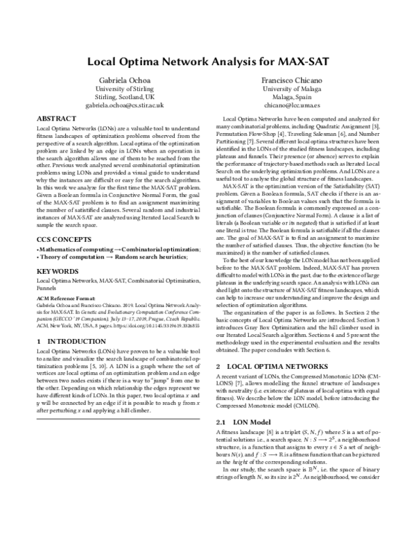 (PDF) Local optima network analysis for MAX-SAT