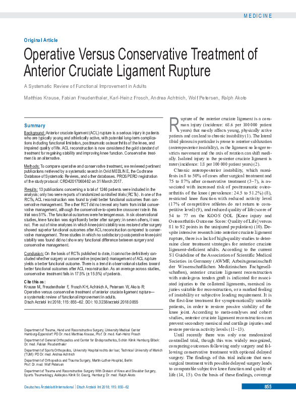 (PDF) Operative Versus Conservative Treatment of Anterior Cruciate ...