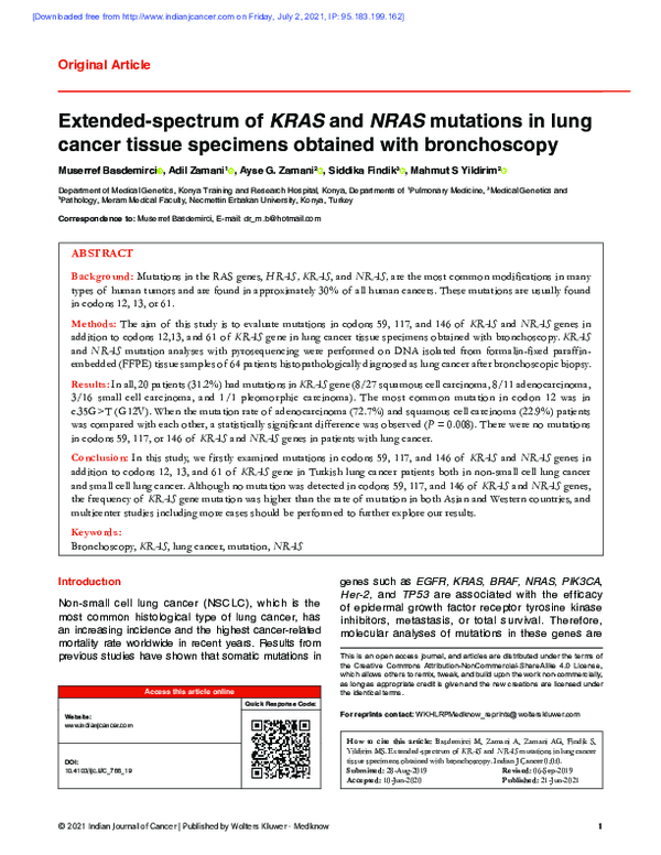 (PDF) Extended-spectrum of KRAS and NRAS mutations in lung cancer ...