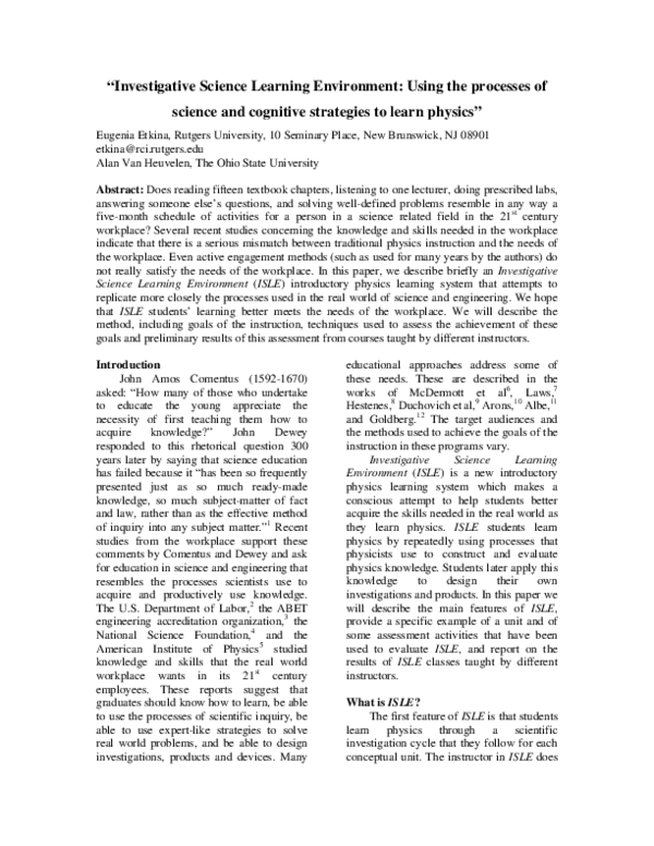 (PDF) Investigative Science Learning Environment: Using the processes ...