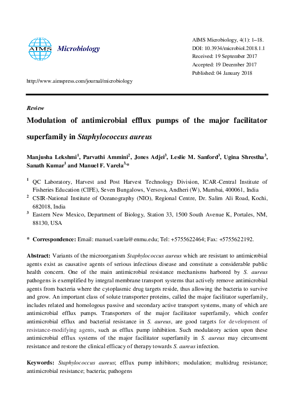 (PDF) Modulation of antimicrobial efflux pumps of the major facilitator ...