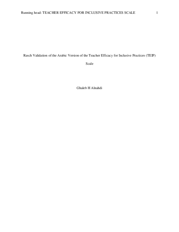 (PDF) TEACHER EFFICACY FOR INCLUSIVE PRACTICES SCALE 3 Rasch Validation ...