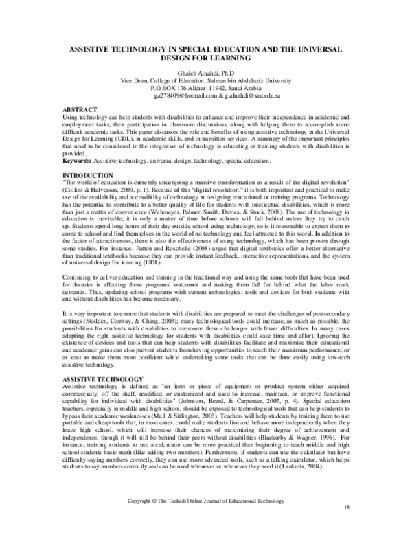 (PDF) Assistive Technology in Special Education and the Universal ...