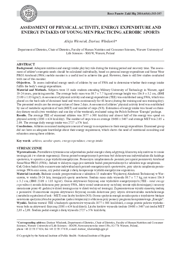 (PDF) Assessment of physical activity, energy expenditure and energy ...