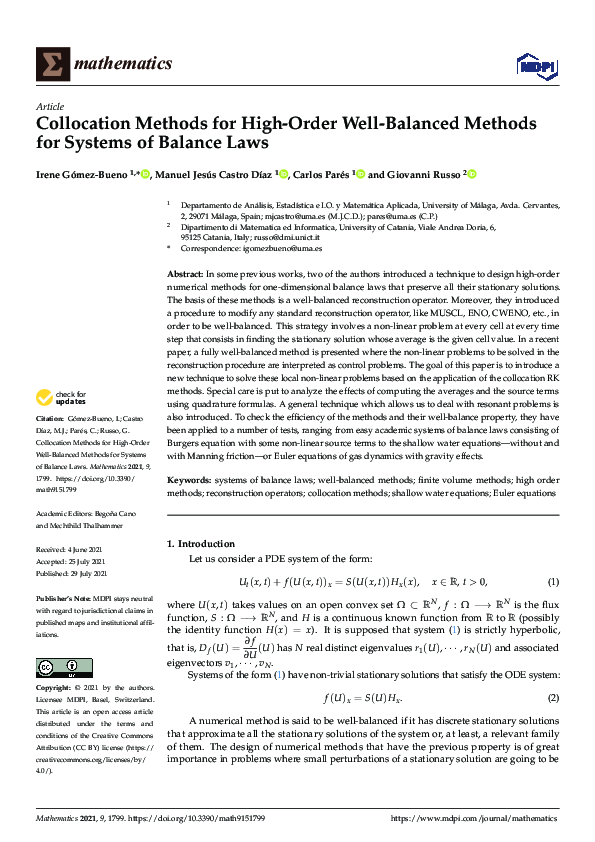(PDF) Collocation Methods for High-Order Well-Balanced Methods for ...