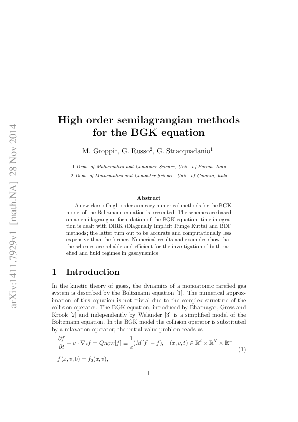 (PDF) High order semi-Lagrangian methods for the BGK equation