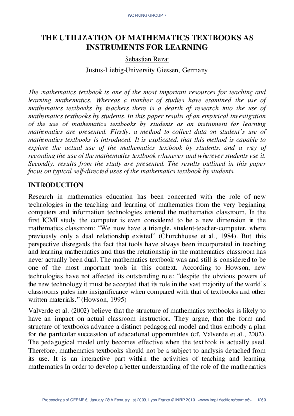 (PDF) The Utilization of Mathematics Textbooks as Instruments for Learning
