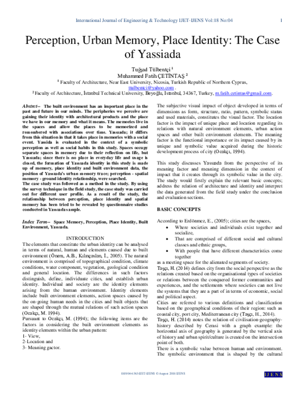 (PDF) Perception, Urban Memory, Place Identity: The Case of Yassiada