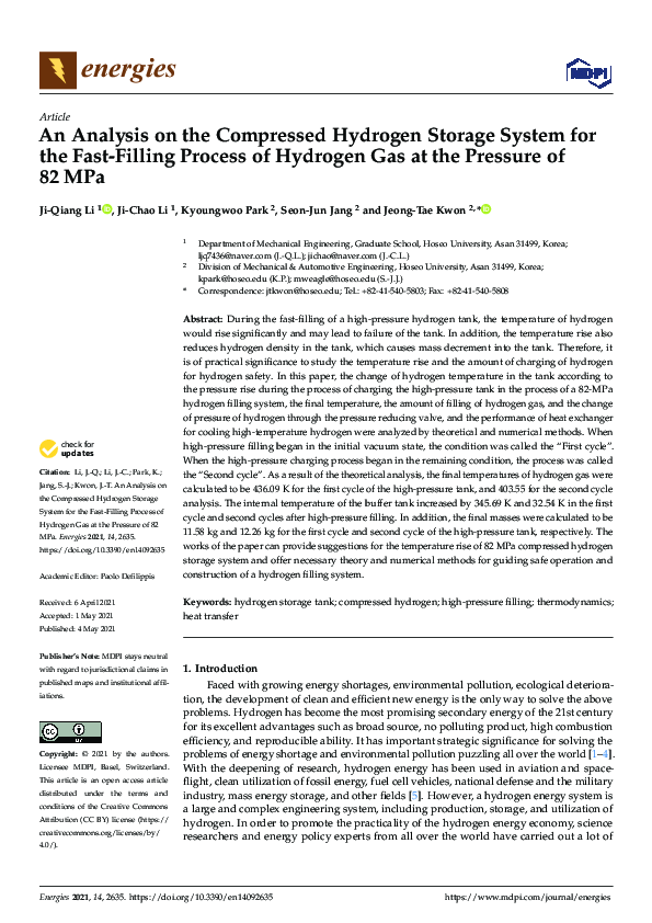 (PDF) An Analysis on the Compressed Hydrogen Storage System for the ...