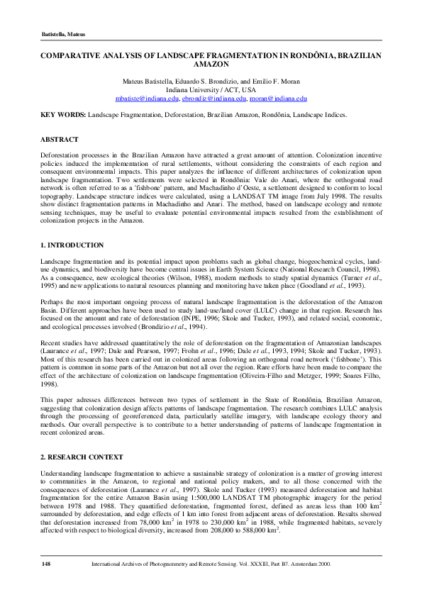 (PDF) Comparative Analysis of Landscape Fragmentation in Rondônia ...