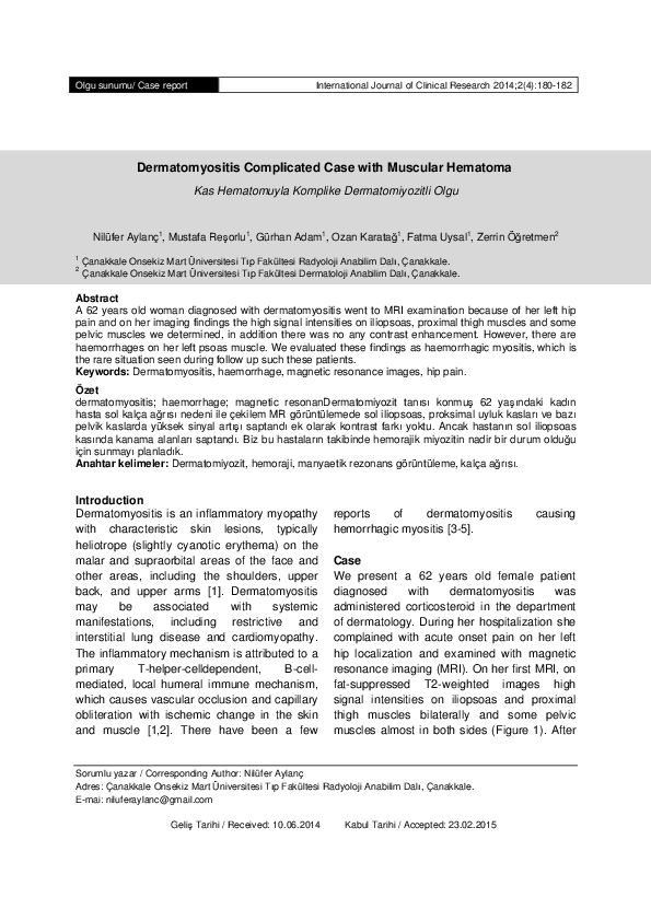 (PDF) Dermatomyositis Complicated Case with Muscular Hematoma
