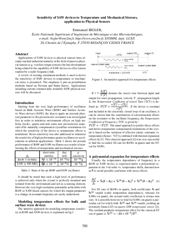 (PDF) Sensitivity of SAW devices to Temperature and Mechanical Stresses ...