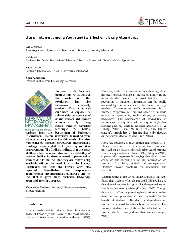 (PDF) Use of Internet among Youth and its Effect on Library Attendance