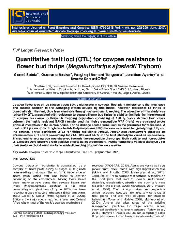 (PDF) Quantitative trait loci (QTL) for cowpea resistance to flower bud ...