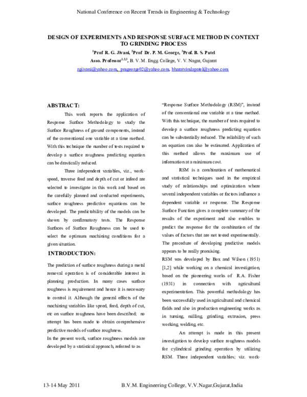 (PDF) Design of Experiments and Response Surface Method in Context to ...