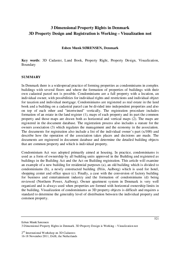 (PDF) 3 Dimensional Property Rights in Denmark 3D Property Design and ...