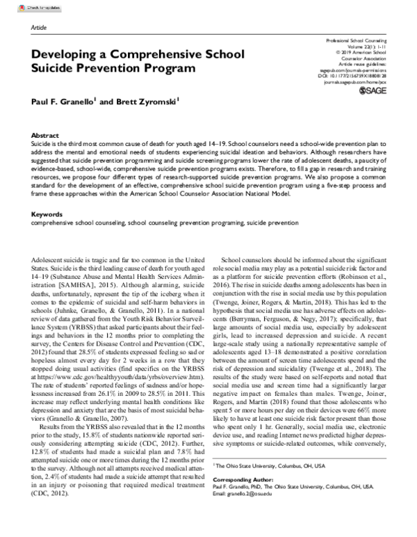 (PDF) Developing a Comprehensive School Suicide Prevention Program