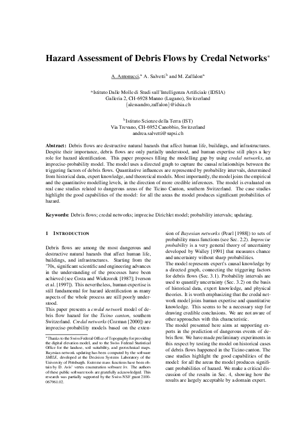 (PDF) Hazard Assessment of Debris Flows by Credal Networks