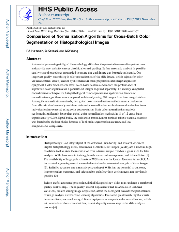 (PDF) Comparison of normalization algorithms for cross-batch color ...