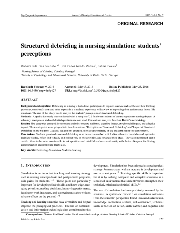 (PDF) Structured debriefing in nursing simulation: students’ perceptions