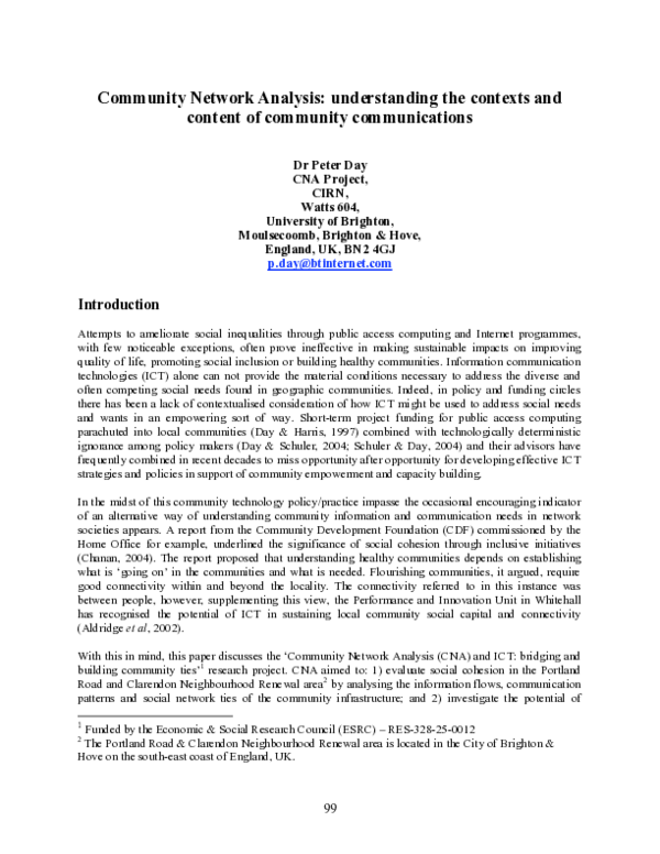 (PDF) Community Network Analysis : understanding the contexts and ...